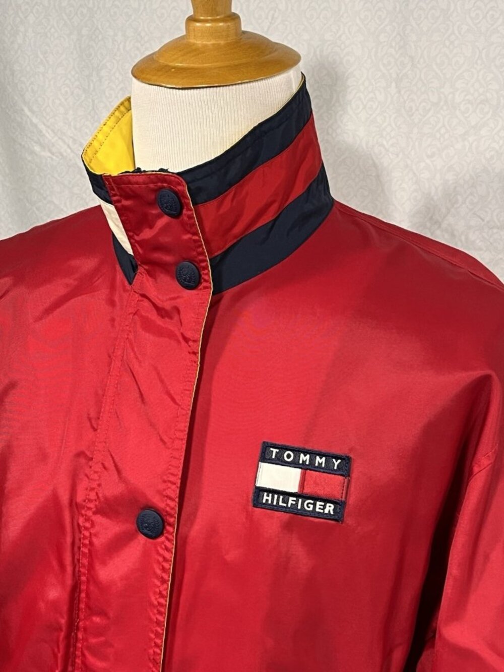 Vintage Tommy Hilfiger Red Jacket Womens Small Colorblock Lined 90s - Picture 2 of 13